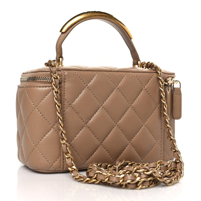 Chanel Lambskin Quilted Metal Small Top Handle Vanity Case With Chain Beige 3 of 9