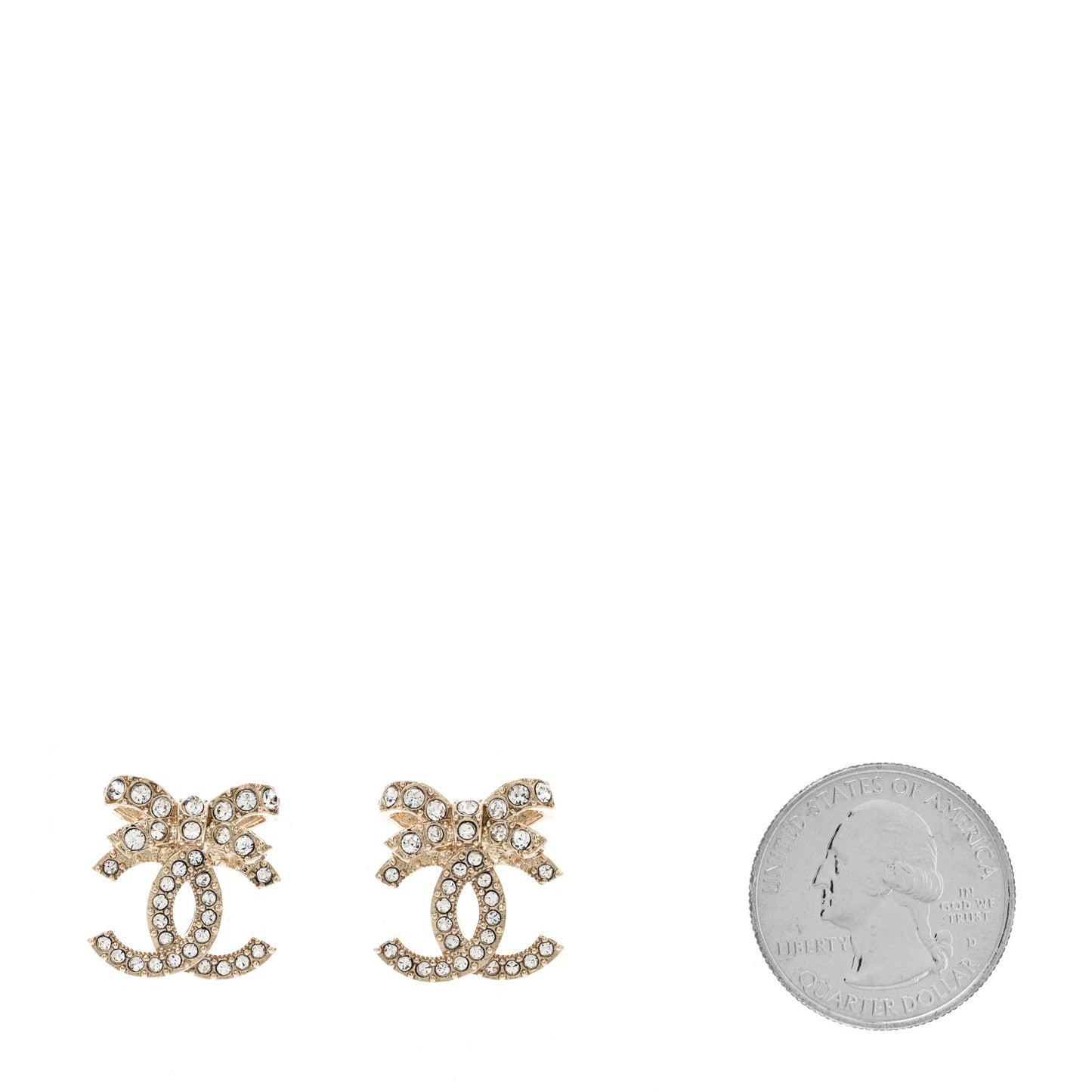 Crystal CC Bow Dangle Earrings Gold