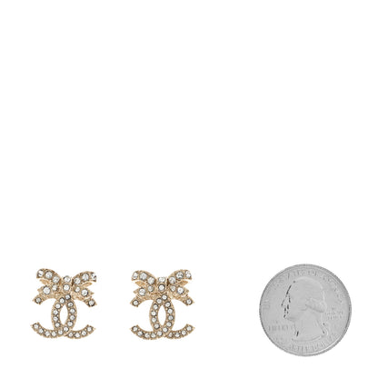 Chanel Crystal CC Bow Dangle Earrings Gold 2 of 5