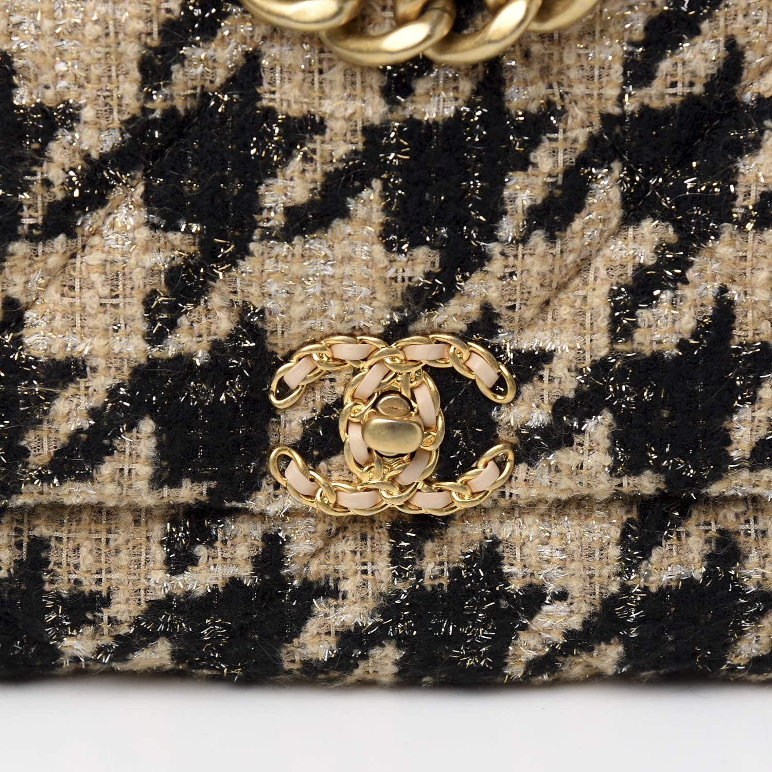 Chanel Tweed Maxi 19 Flap Beige Black 9 of 10