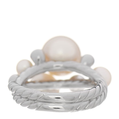 David Yurman Sterling Silver Diamond Pearl Cluster Cable Ring 52 6 3 of 4