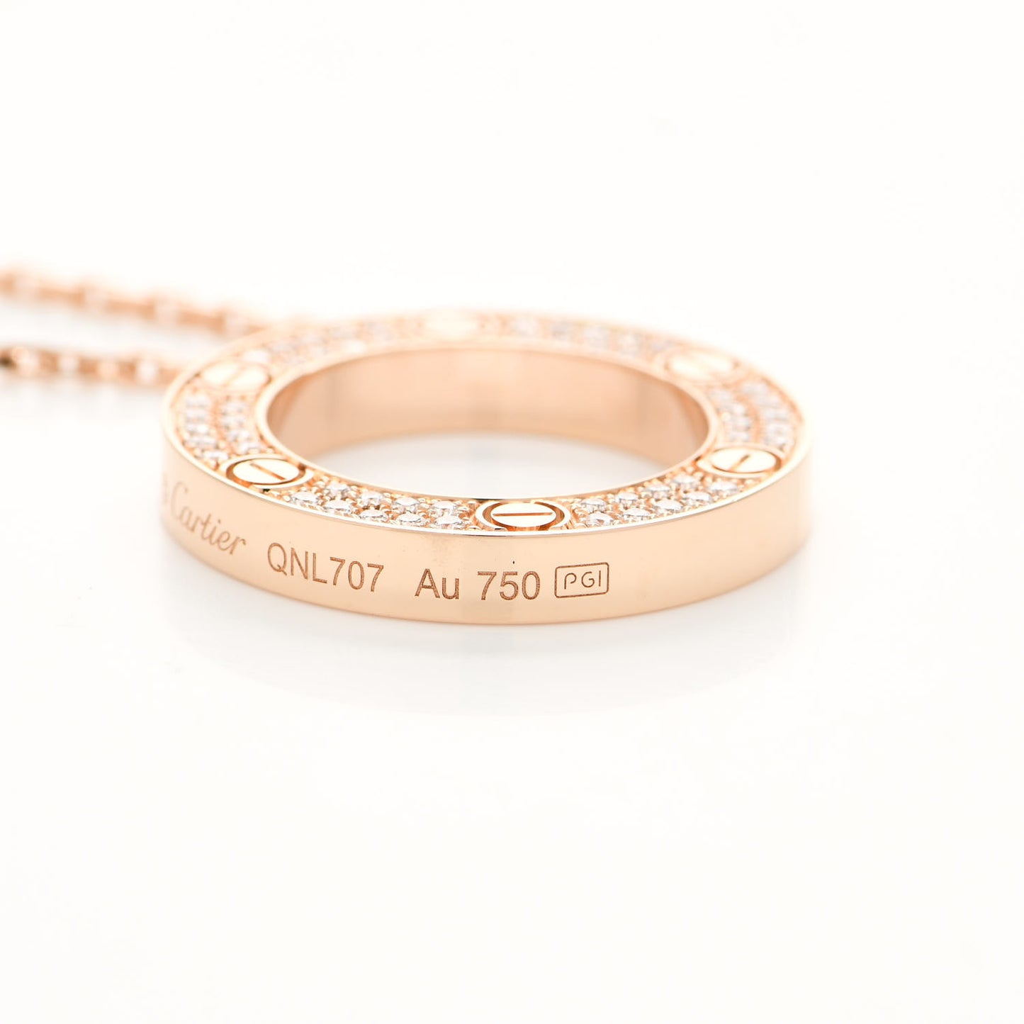 18K Pink Gold Diamond LOVE Paved Necklace