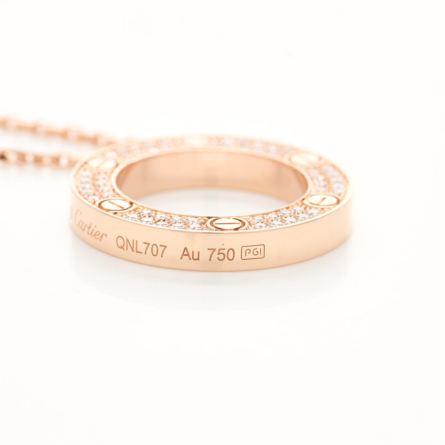 Cartier 18K Pink Gold Diamond LOVE Paved Necklace 5 of 6