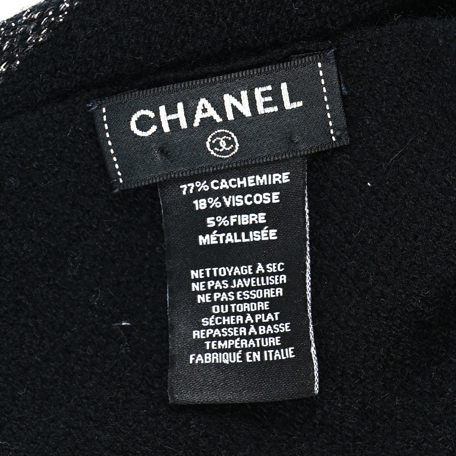 Chanel Cashmere Viscose CC Scarf Black Grey 3 of 3