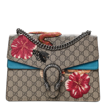 Gucci GG Supreme Monogram Bee Snake Embroidered Medium Dionysus Shoulder Bag Blue 1 of 10