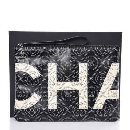 Chanel Coated Canvas Camellia Printed Pouch Black Beige 8 of 8