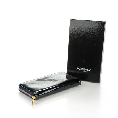 Saint Laurent Patent Y Mail Zip Around Wallet Marine 4 of 7