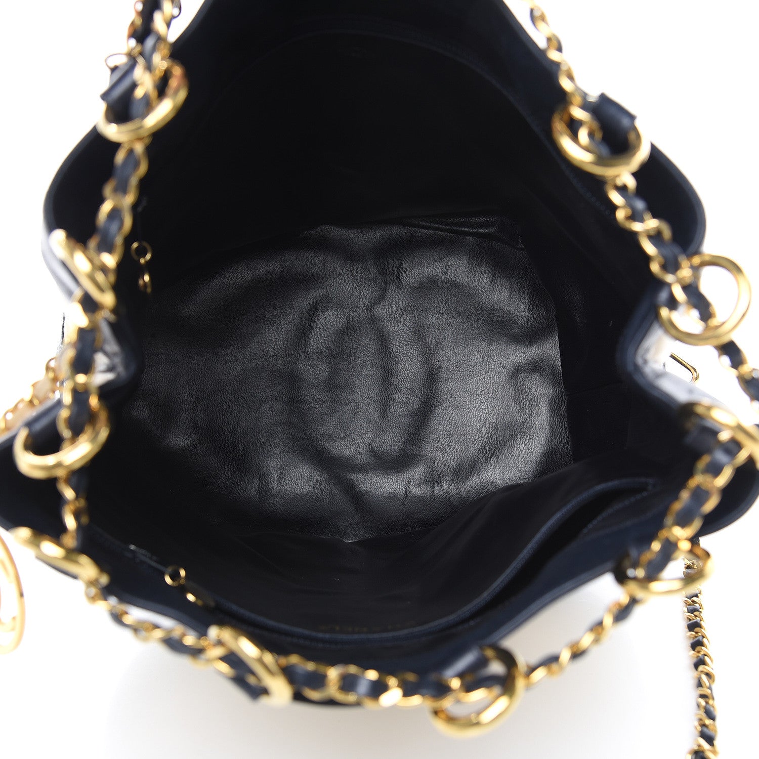 Chanel Lambskin Canvas Quilted CC Drawstring Shoulder Bag Beige Navy 5 of 15