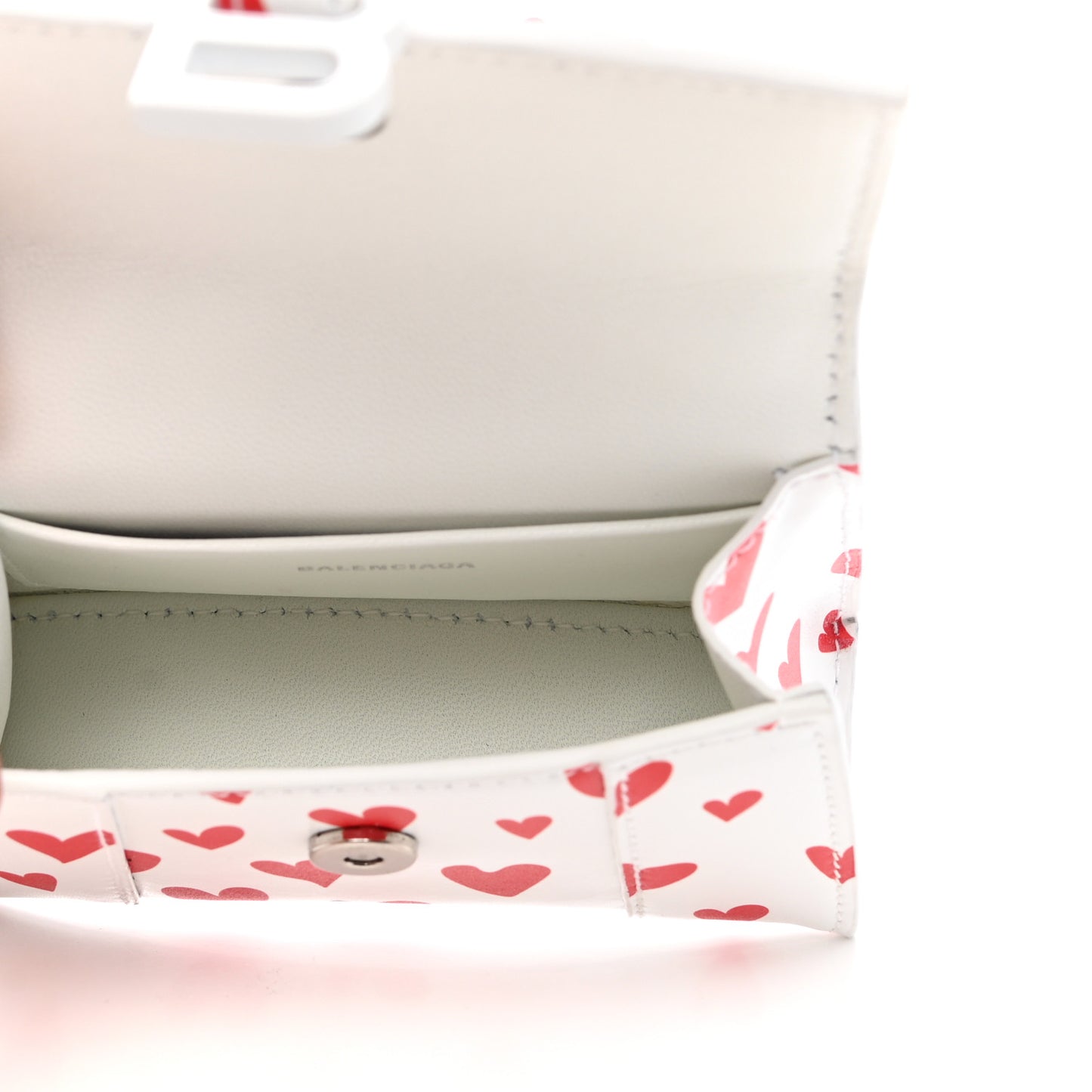 Smooth Calfskin Heart Hourglass Top Handle Bag Mini with Chain White Red