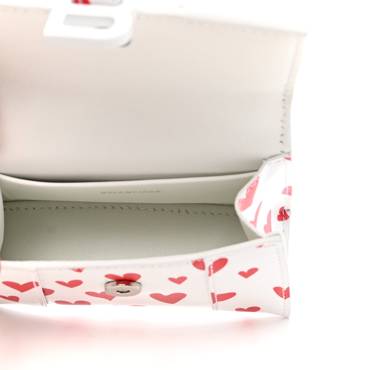 Balenciaga Smooth Calfskin Heart Hourglass Top Handle Bag Mini with Chain White Red 5 of 10