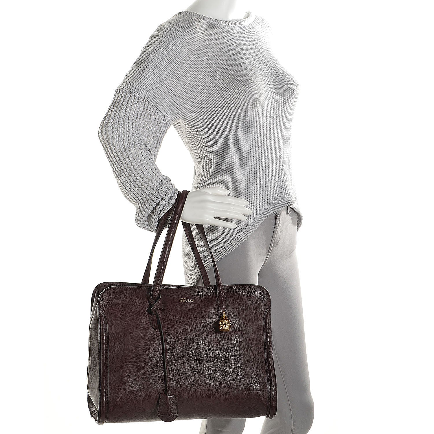 Alexander McQueen Pebbled Leather Skull Padlock Tote Oxblood 2 of 10
