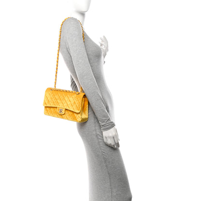 Chanel Velvet Quilted Medium Double Flap Yellow 3 of 12