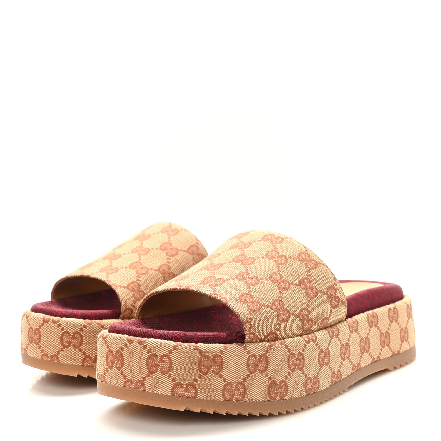 Gucci Canvas GG Monogram Angelina Platform Slide Sandals 40 Beige Ruggine 3 of 7