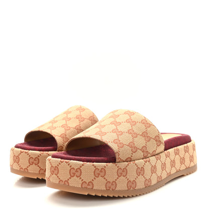 Gucci Canvas GG Monogram Angelina Platform Slide Sandals 40 Beige Ruggine 3 of 7