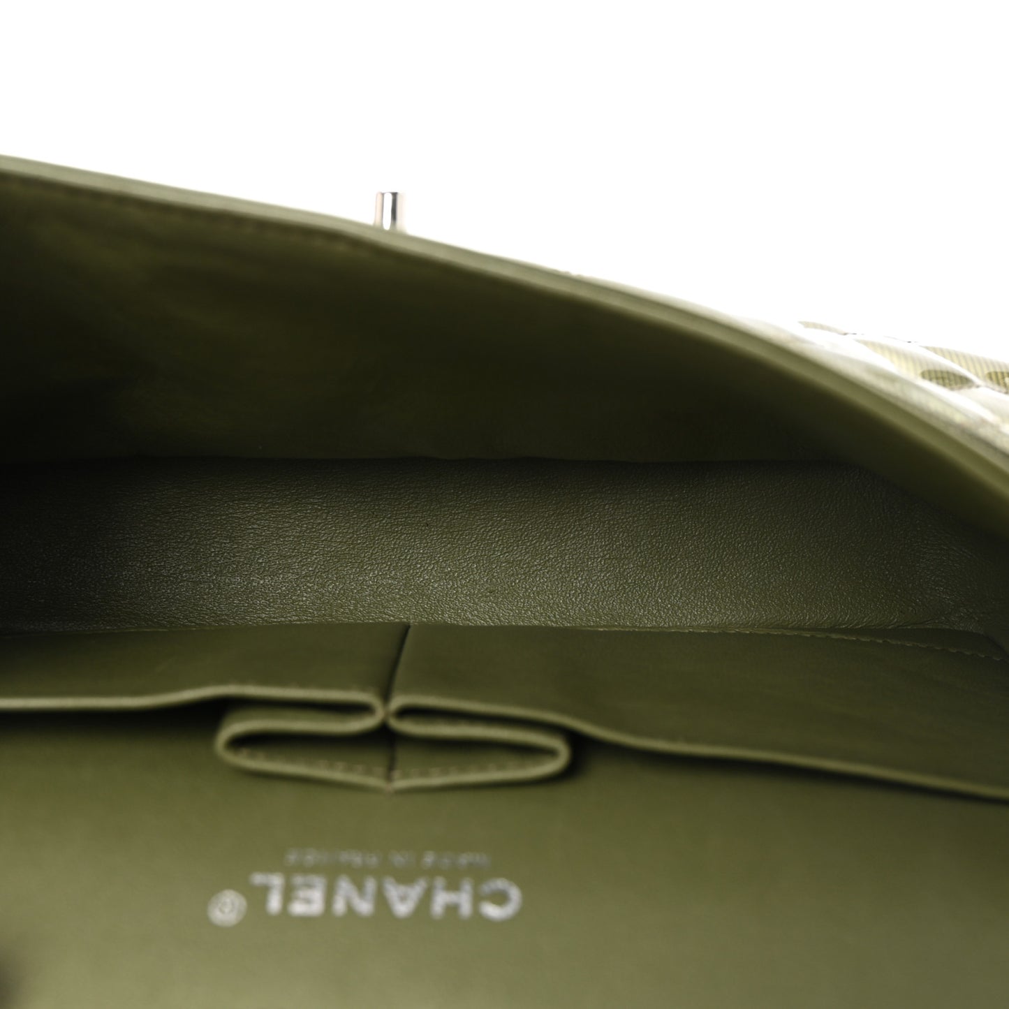 Striated Patent Quilted Medium Double Flap Green