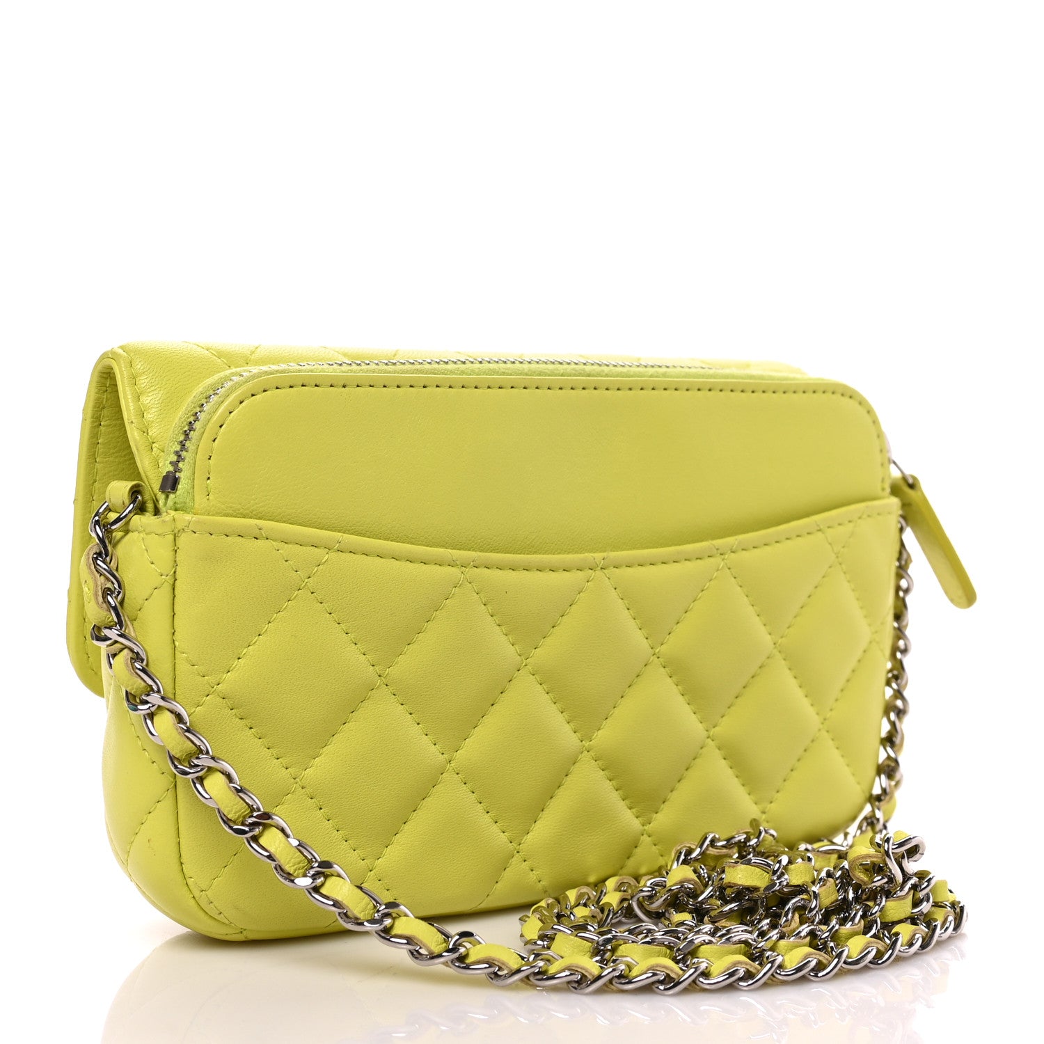 Chanel Lambskin Quilted Flap Phone Holder With Chain Yellow 3 of 10