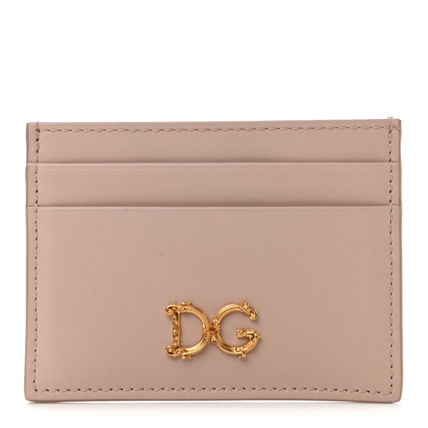 Calfskin Baroque Logo Card Holder Pale Pink