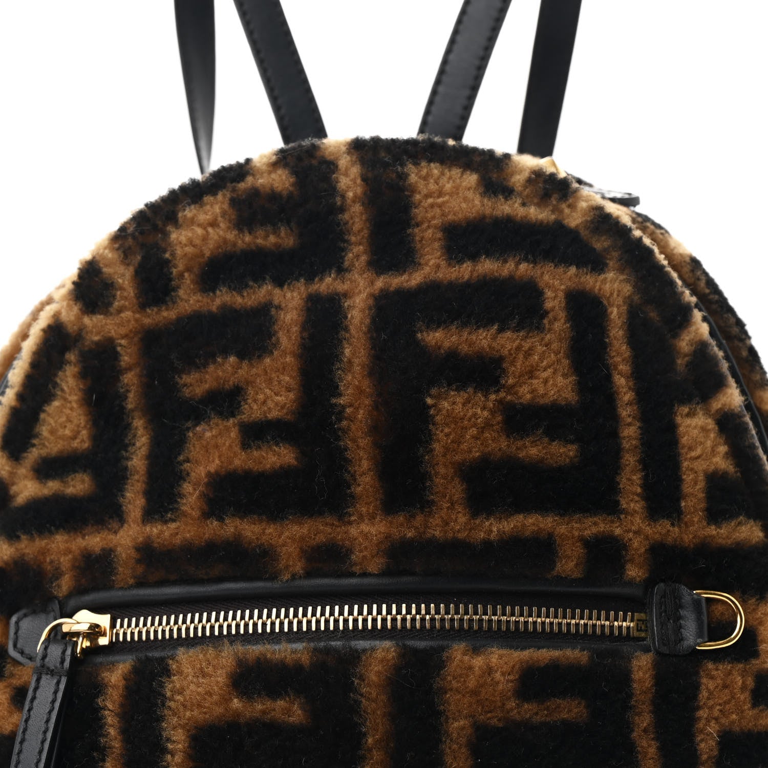 Fendi Shearling Macro FF 1974 Mini Backpack Tobacco Black 8 of 10