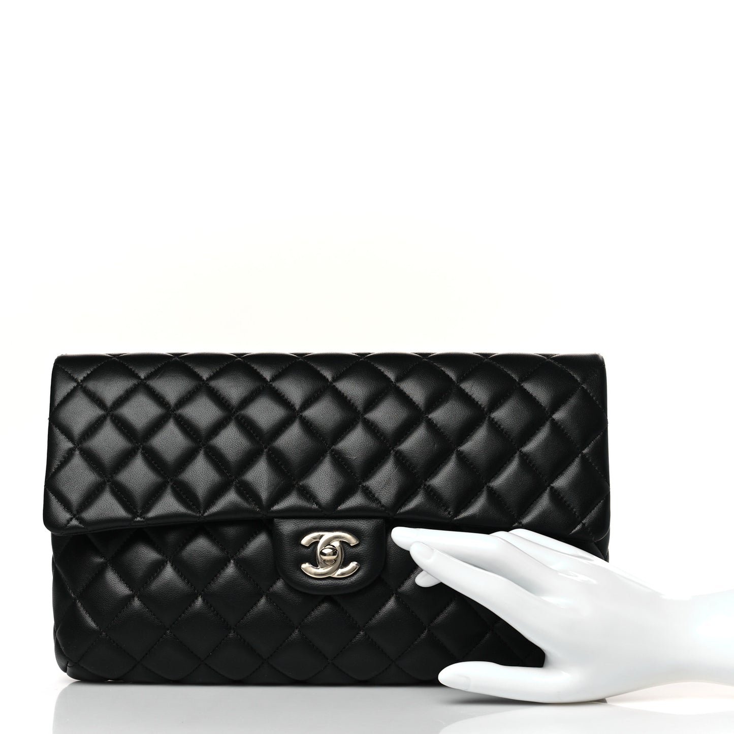 Lambskin Quilted Flap Clutch Black