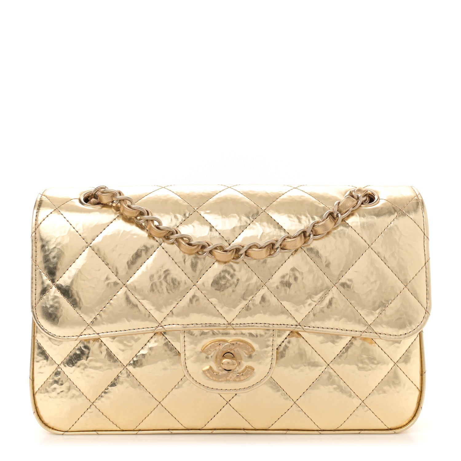 Chanel Hammered Metallic Calfskin Quilted Small Double Flap Gold 1 of 11