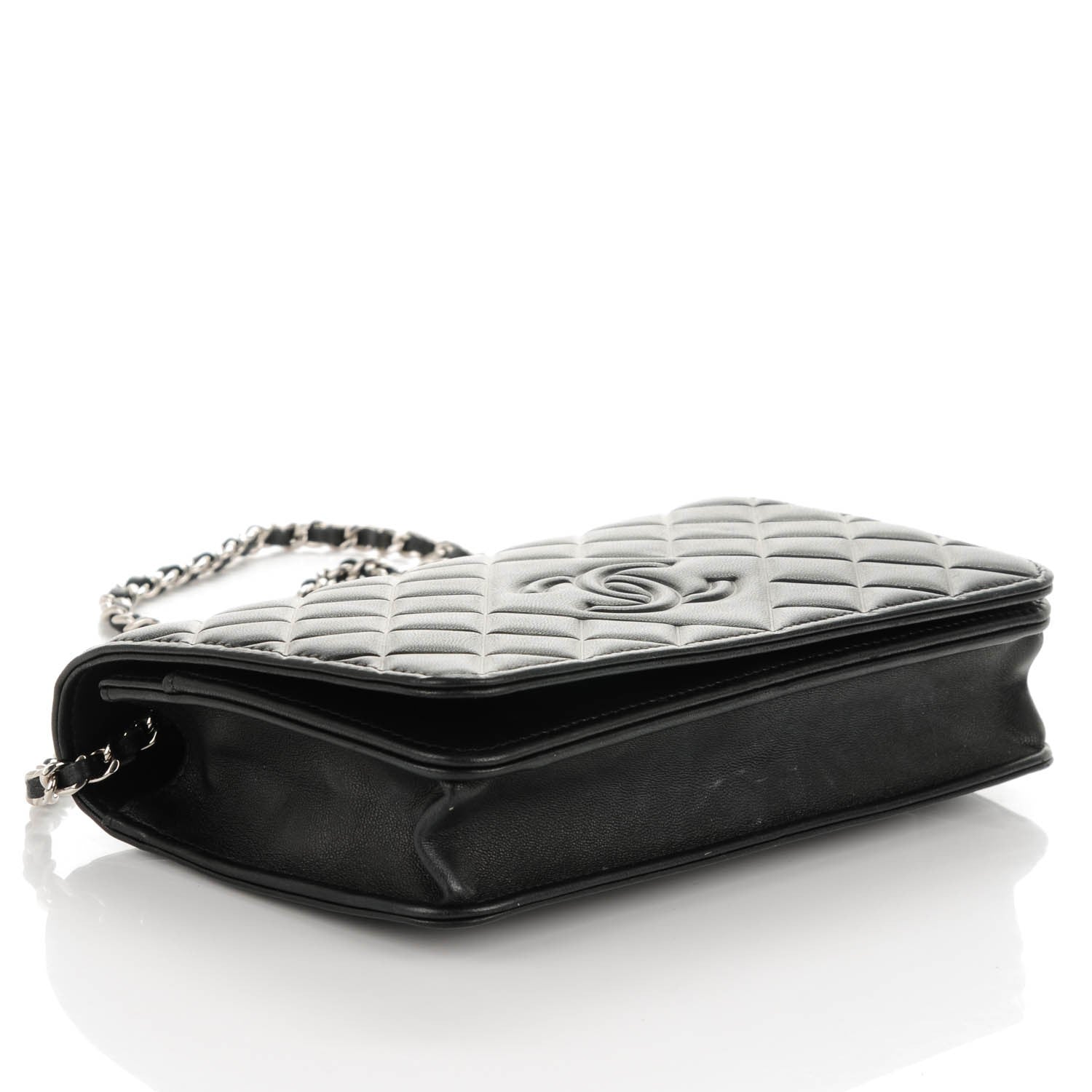 Chanel Lambskin Quilted Diamond CC Wallet On Chain WOC Black 4 of 9