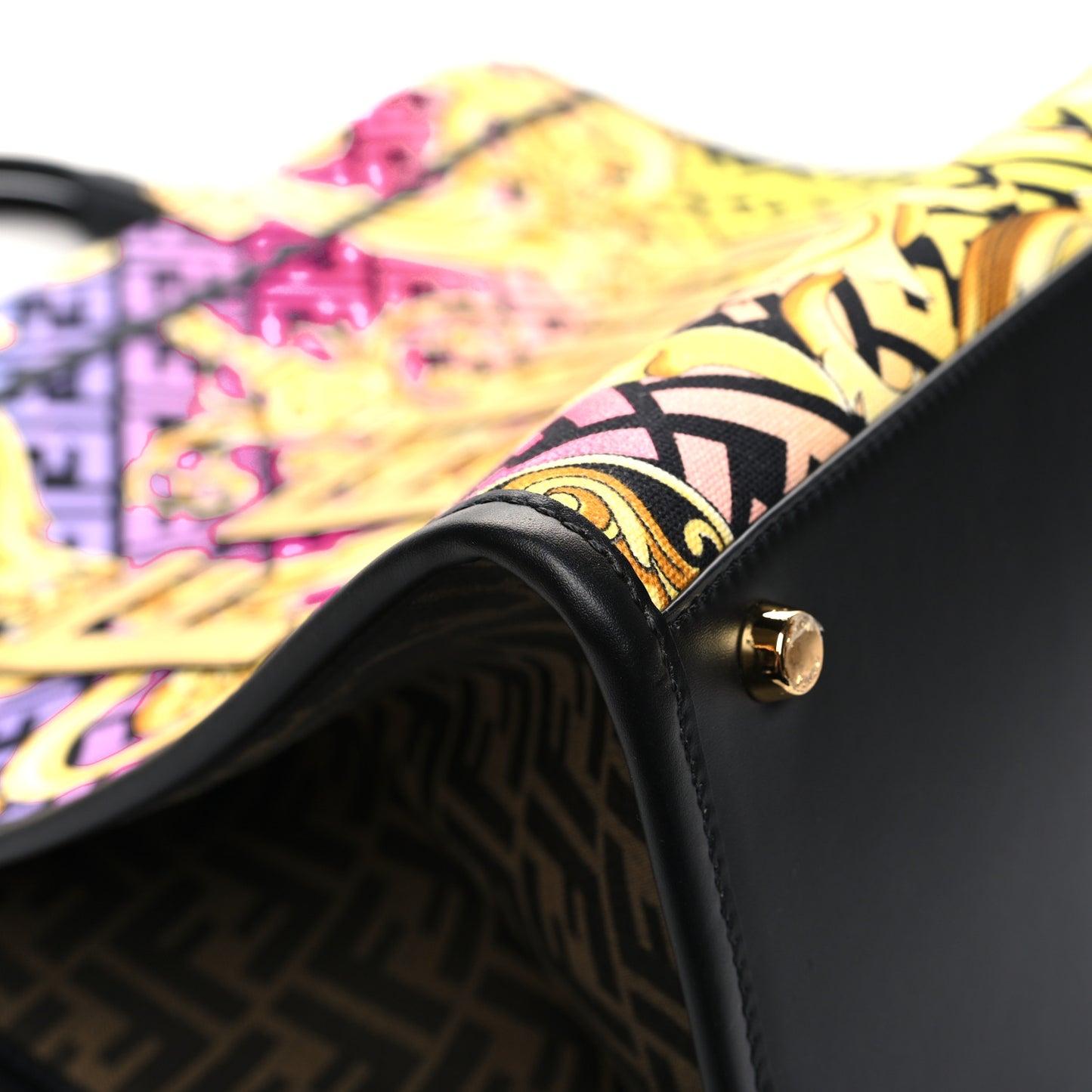 X VERSACE Canvas Printed Plexiglass Fendace FF Baroque XL Fendi Sunshine Shopper Tote Gold