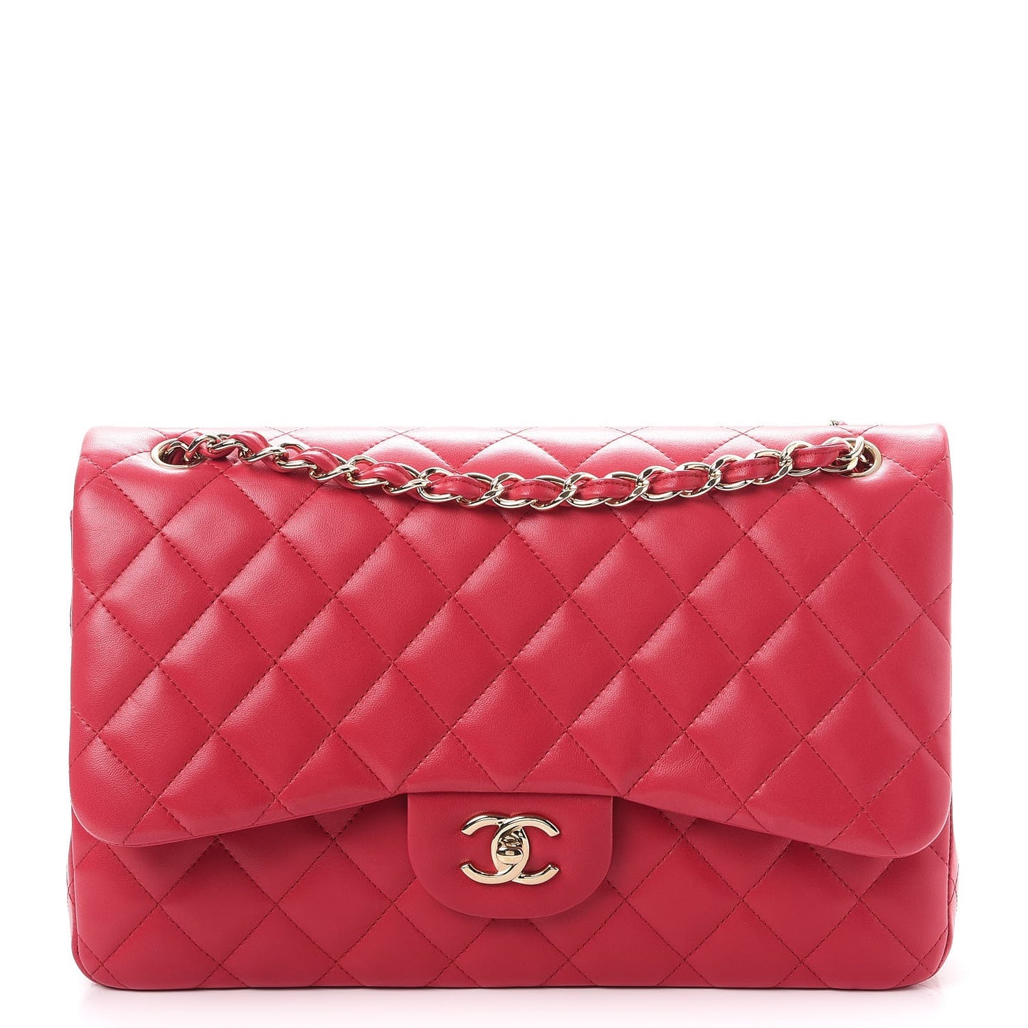 Lambskin Quilted Jumbo Double Flap Dark Pink