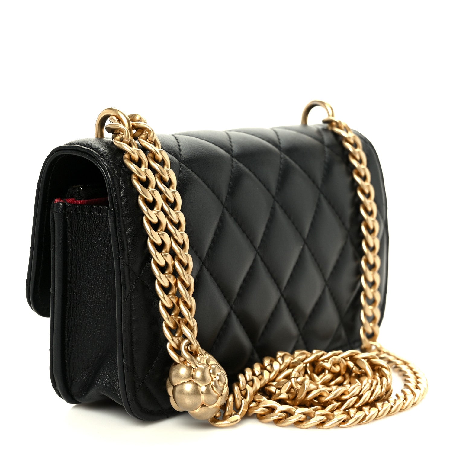 Chanel Lambskin Quilted Sweet Camellia Flap Phone Holder With Chain Black 3 of 11