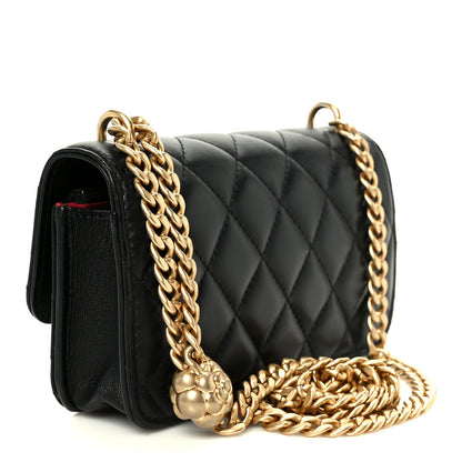 Chanel Lambskin Quilted Sweet Camellia Flap Phone Holder With Chain Black 3 of 11