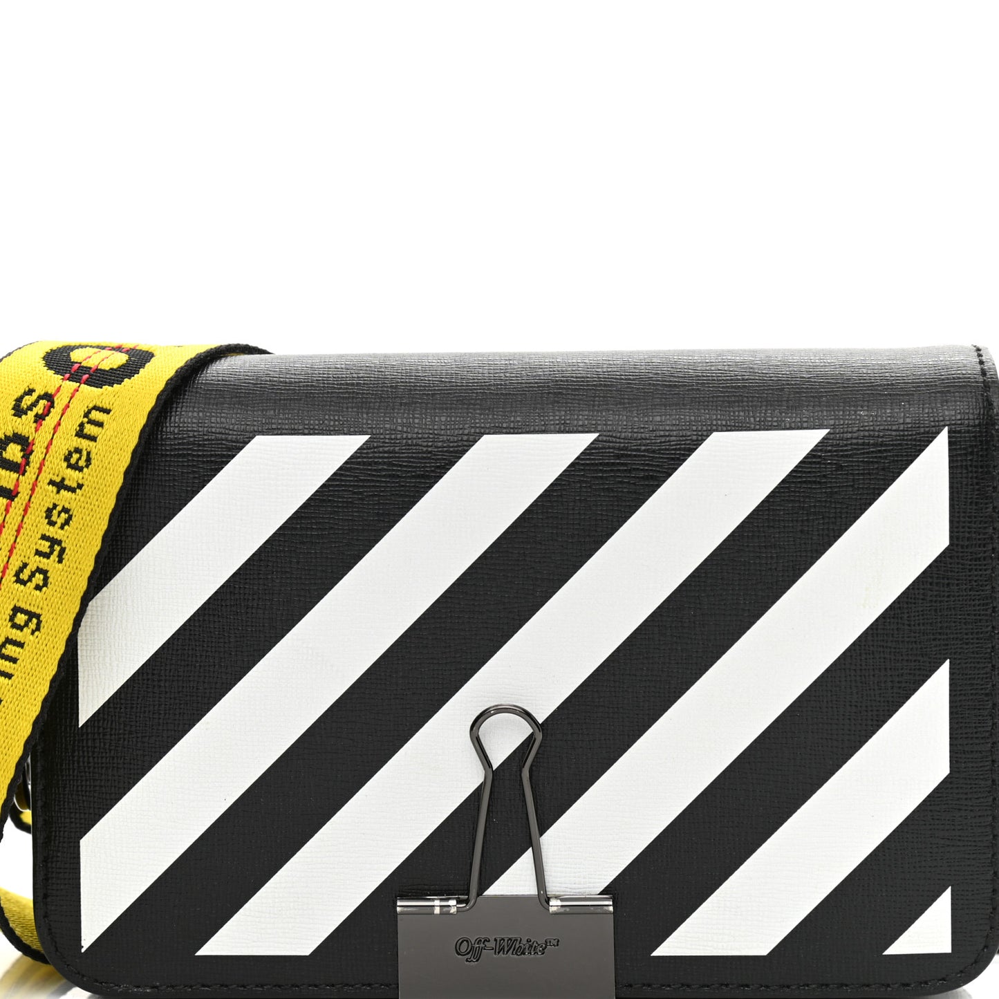 Saffiano Striped Mini Diag Binder Clip Bag Black White Yellow