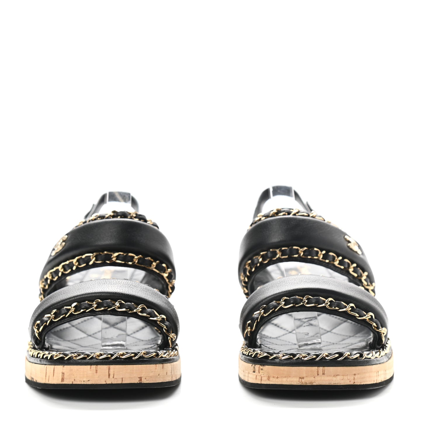 Lambskin Cork Chain Sandals 38 Black