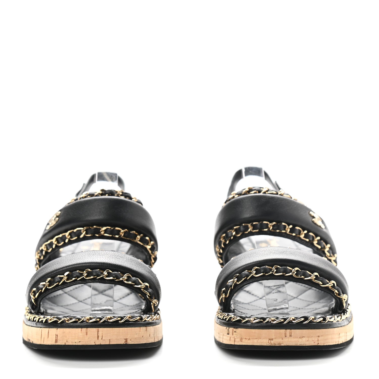 Chanel Lambskin Cork Chain Sandals 38 Black 2 of 7