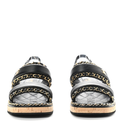 Chanel Lambskin Cork Chain Sandals 38 Black 2 of 7