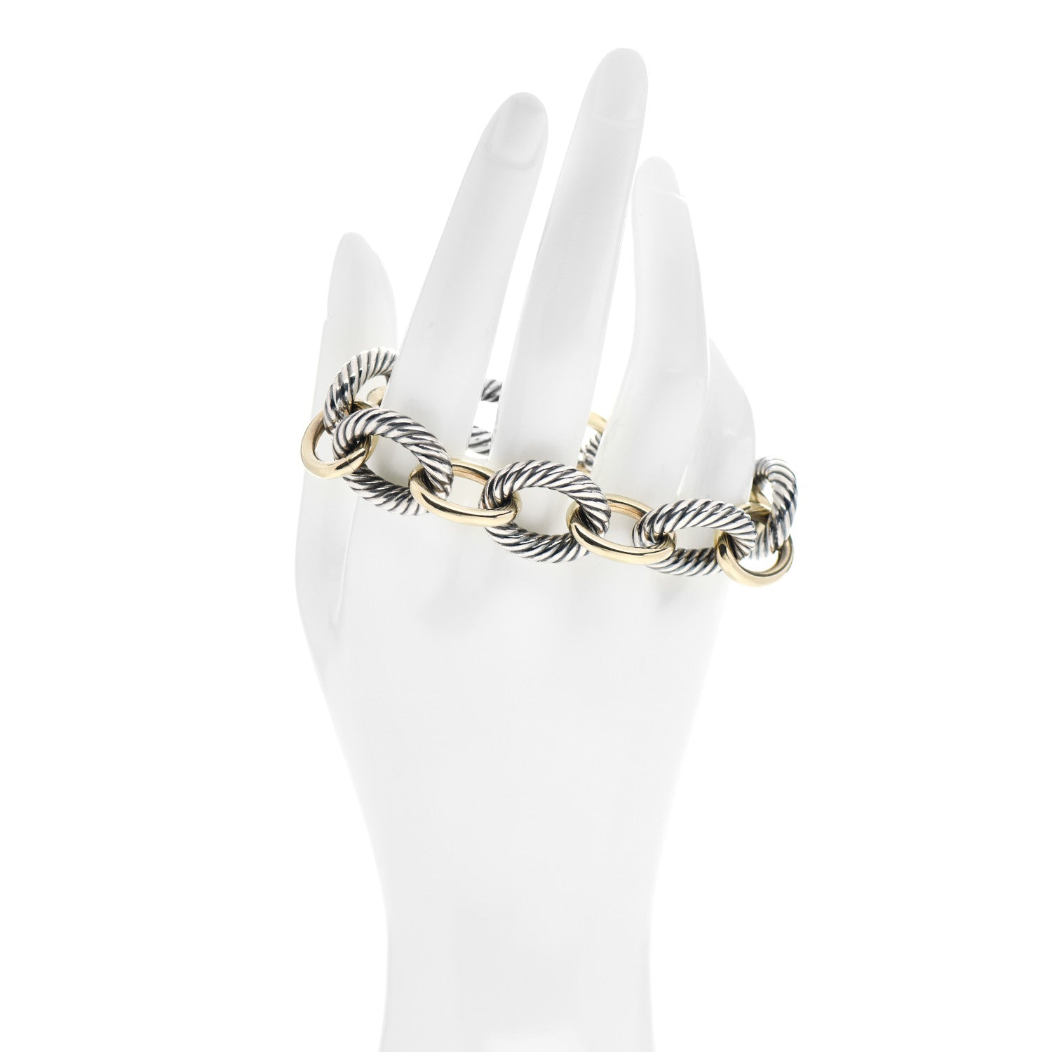 David Yurman Sterling Silver 18K Yellow Gold 17mm Extra Large Oval Link Bracelet 2 of 4