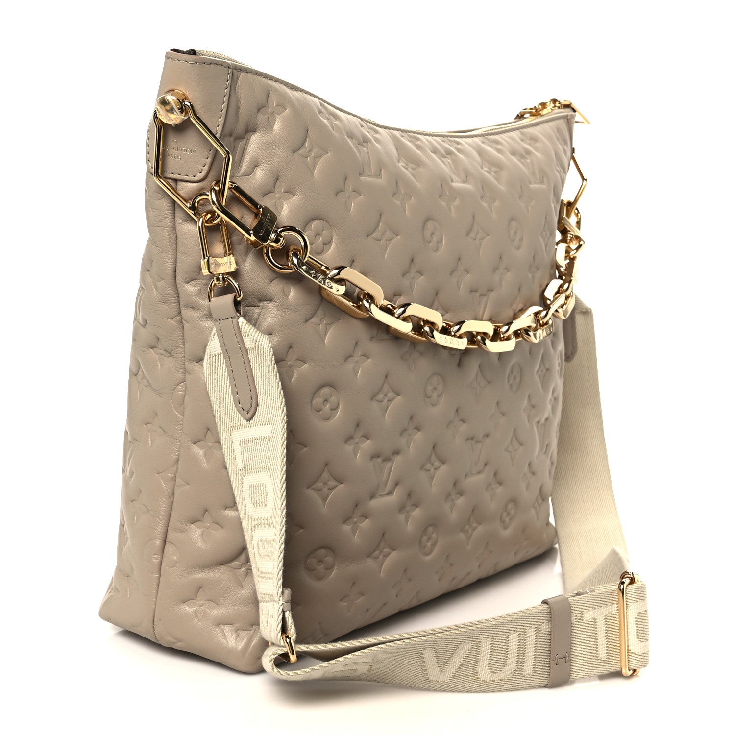 Louis Vuitton Lambskin Embossed Monogram Coussin Hobo MM Galet 4 of 14