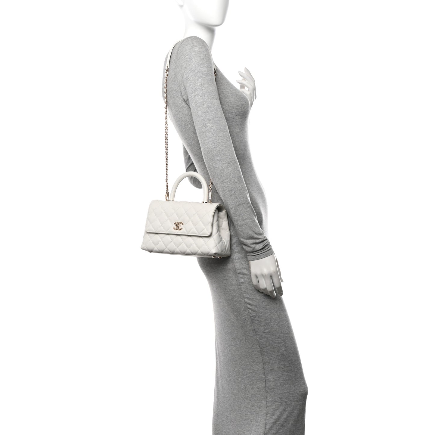 Caviar Quilted Mini Coco Handle Flap White