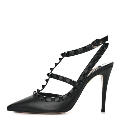 Valentino Garavani Calfskin Lacquered Monochrome Rockstud Ankle Strap 100mm Pumps 37.5 Black 1 of 8