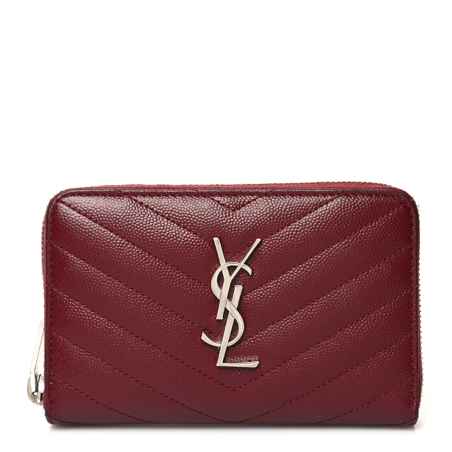 Saint Laurent Grain De Poudre Matelasse Chevron Monogram Zip Around Wallet Palissandre 1 of 11