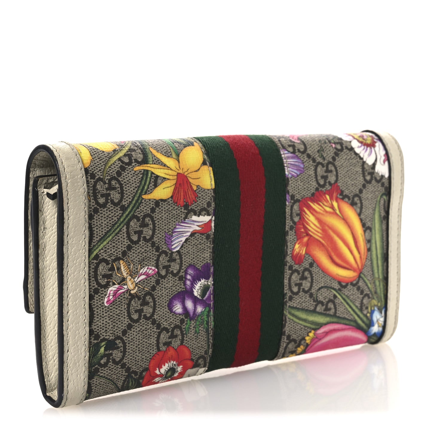 GG Supreme Monogram Flora Web Ophidia Continental Wallet White