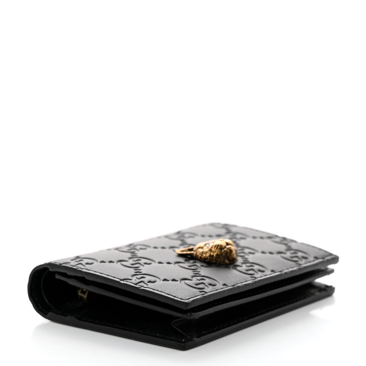 Gucci Guccissima Signature Crystal Cat Card Case Wallet Black 4 of 7