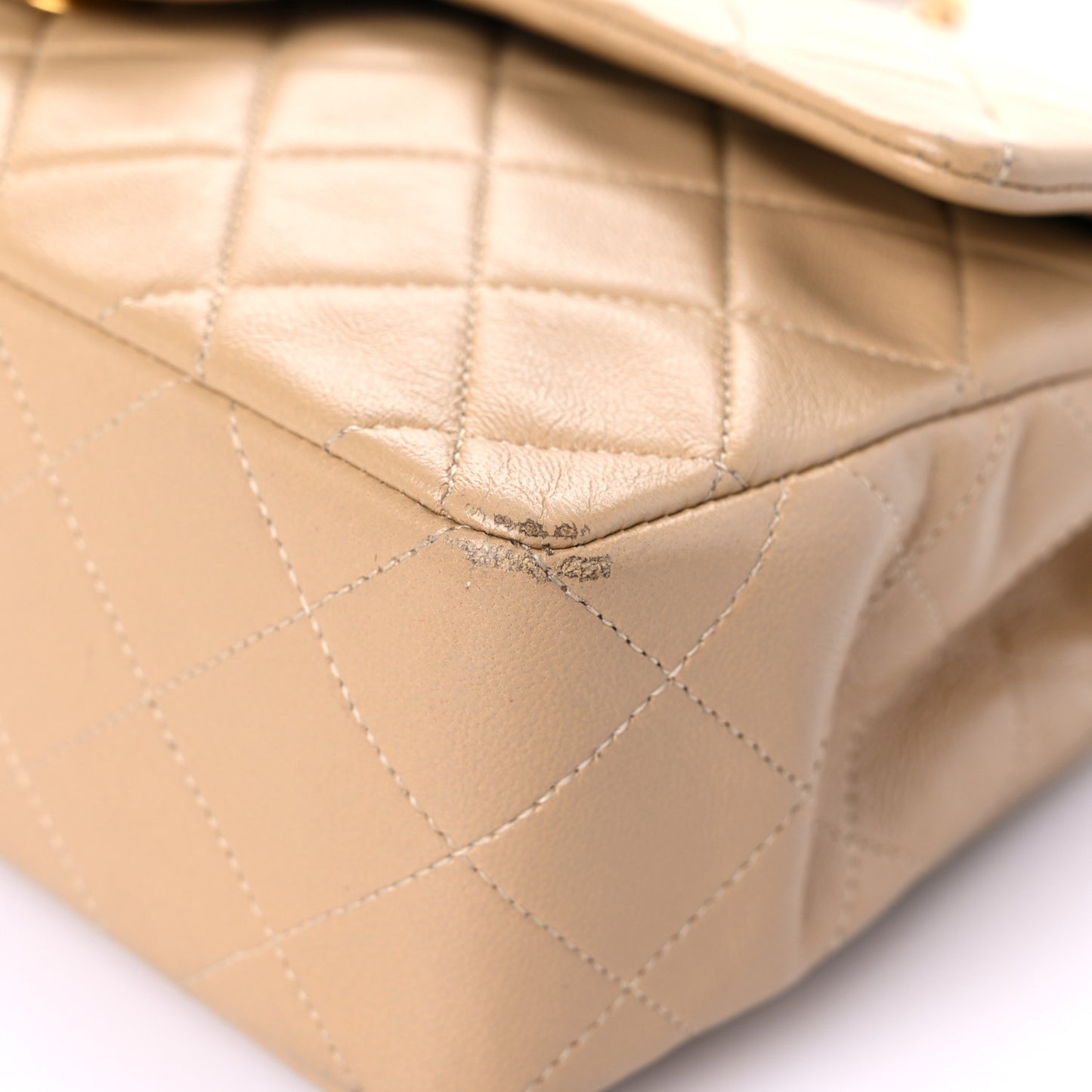 Lambskin Quilted Small Double Flap Beige
