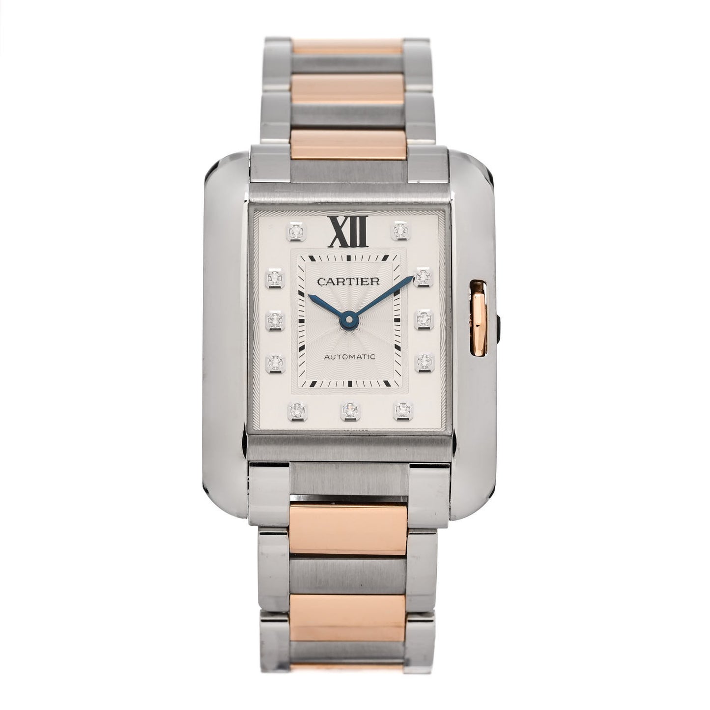 Stainless Steel 18K Pink Gold Diamond 30mm Tank Anglaise Automatic Watch