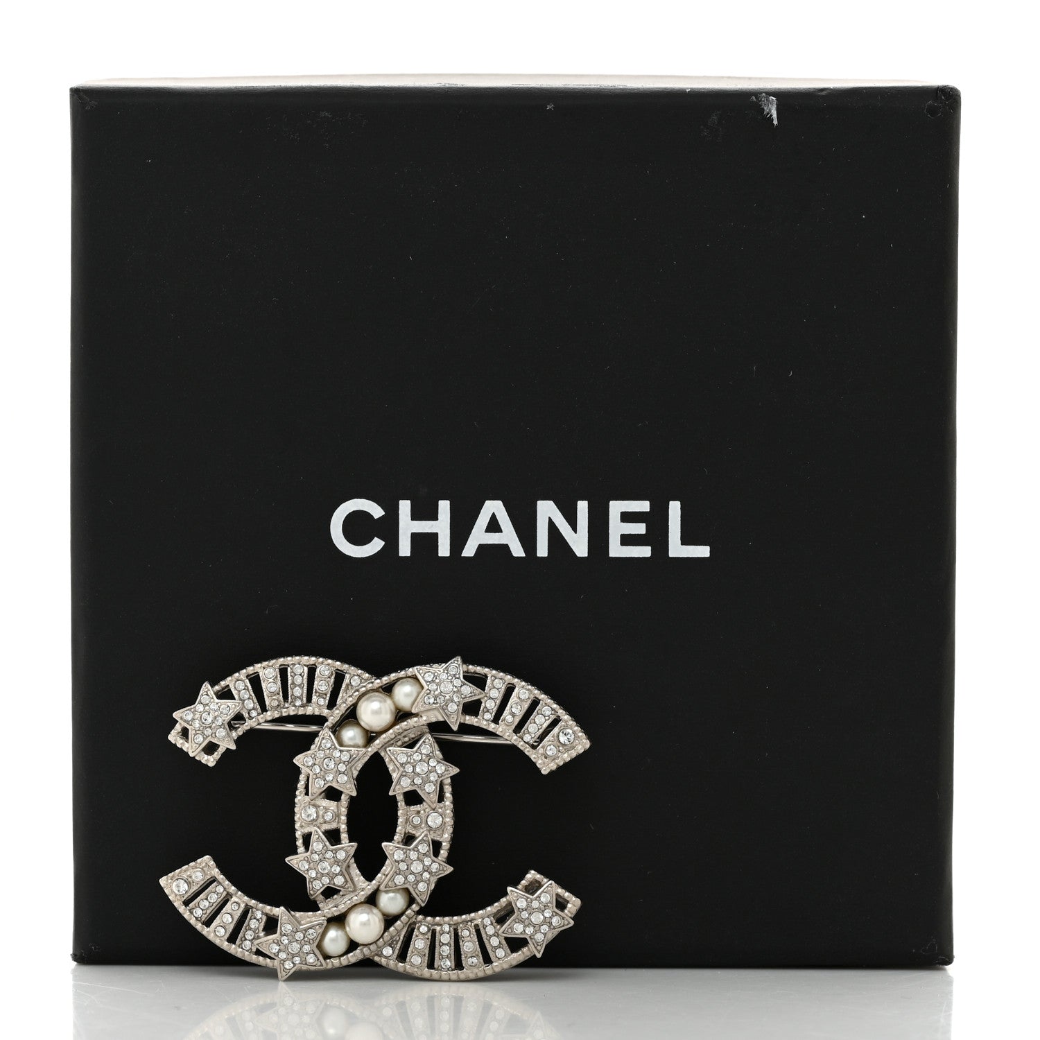 Chanel Crystal Pearl CC Star Coco Flapper Brooch Silver 4 of 4