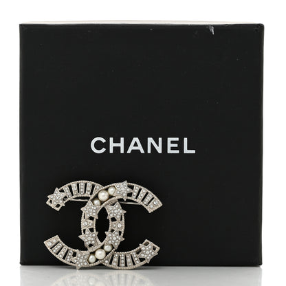 Chanel Crystal Pearl CC Star Coco Flapper Brooch Silver 4 of 4