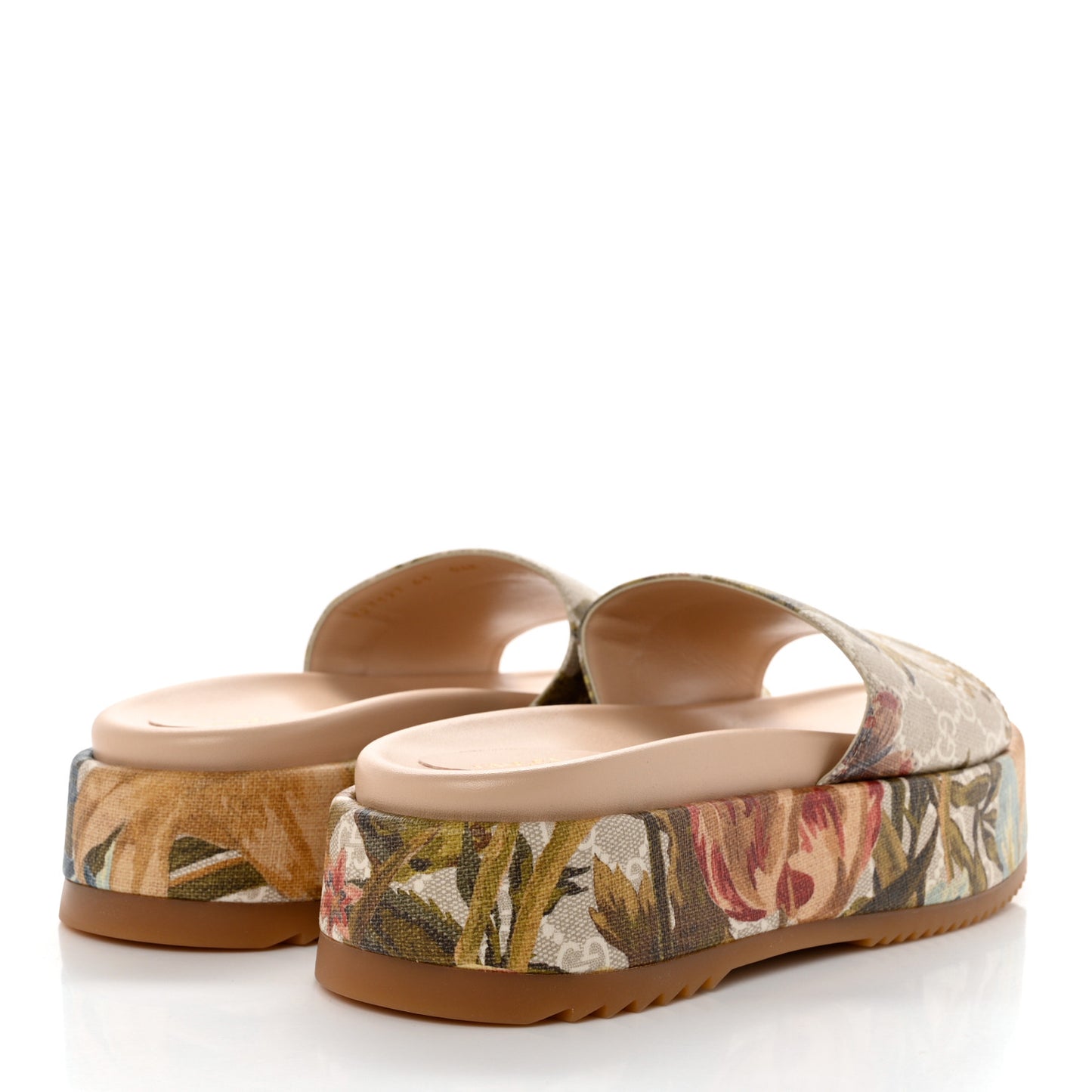 GG Supreme Monogram Water Flora Angelina Platform Slide Sandals 41 Beige White Multicolor