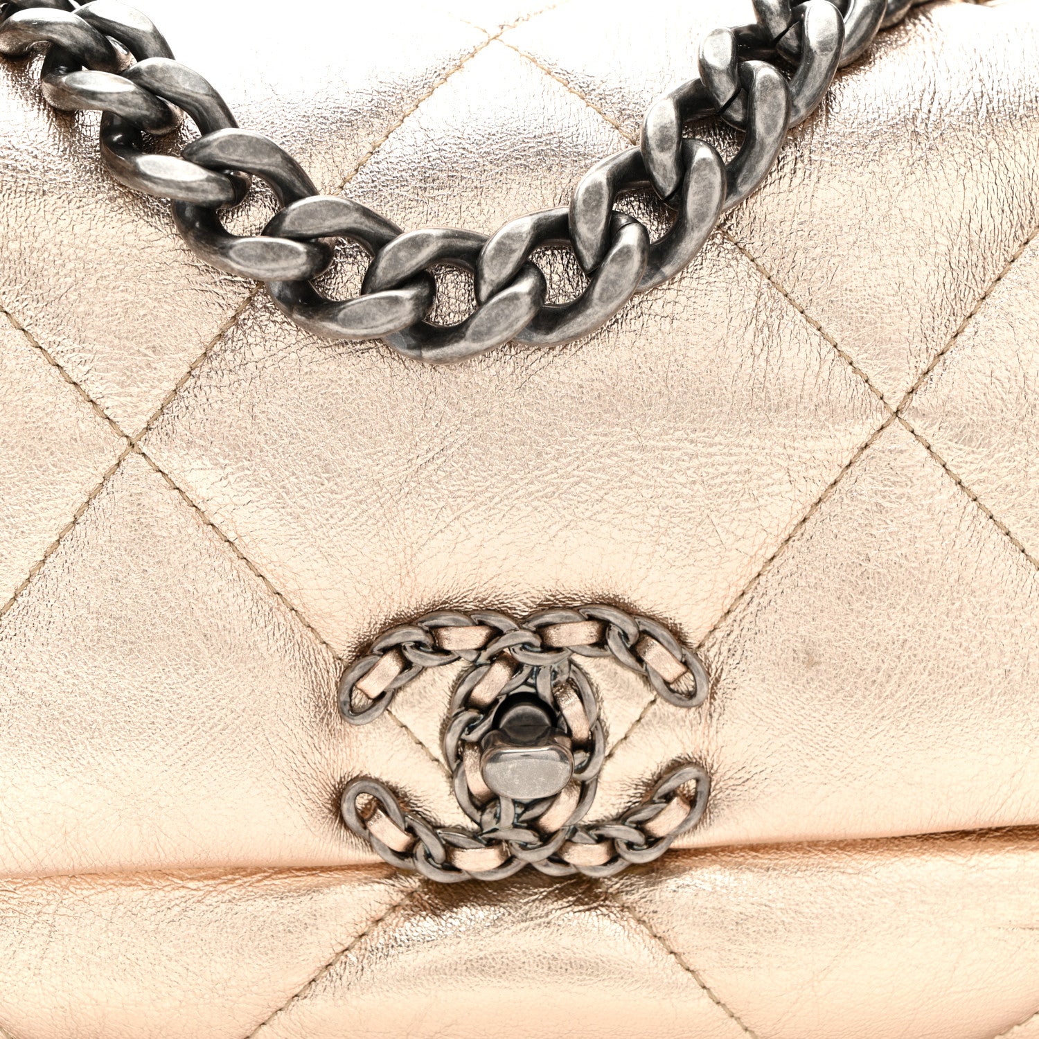 Chanel Metallic Lambskin Quilted Medium Chanel 19 Flap Gold 8 of 10