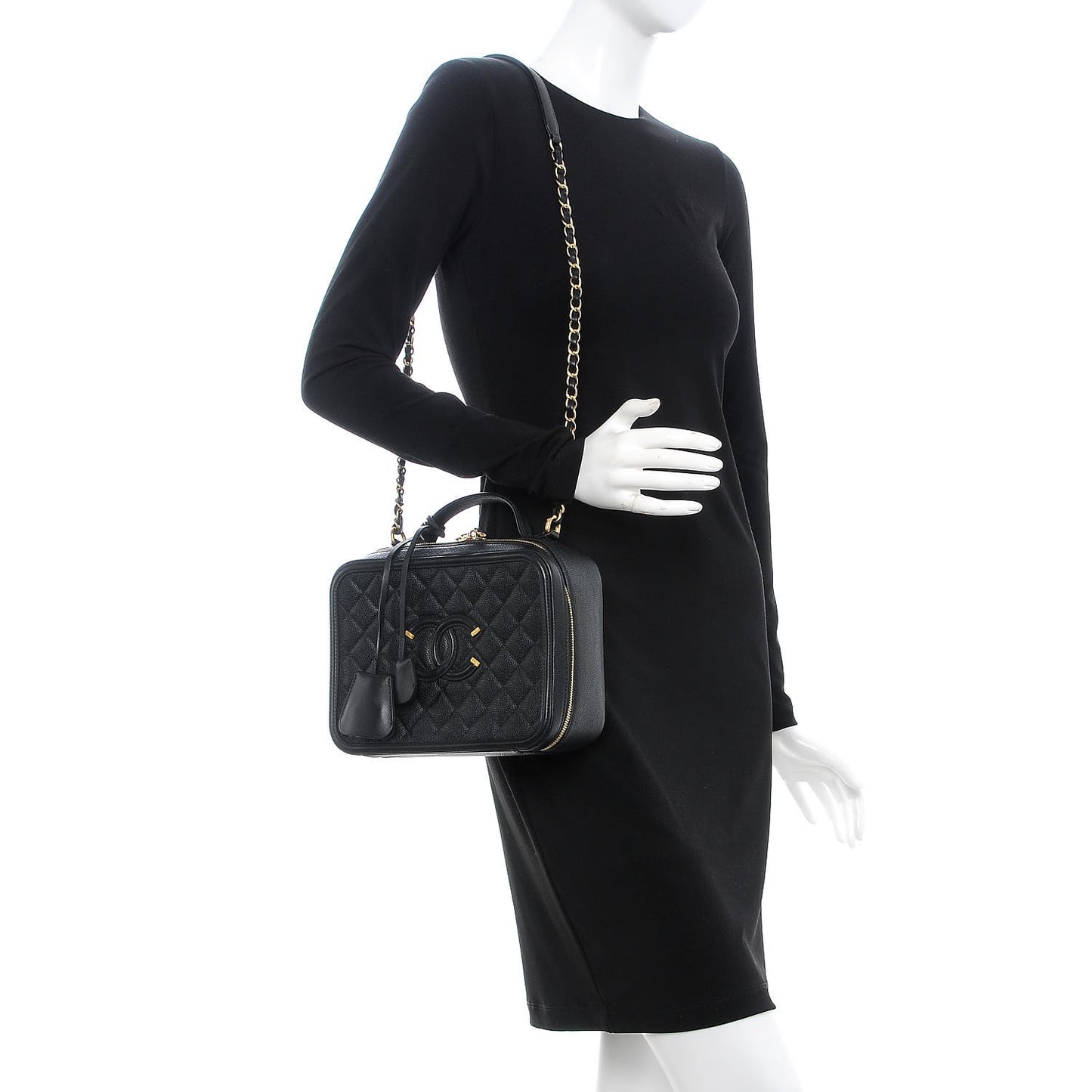 Caviar Quilted Large CC Filigree Vanity Case Black