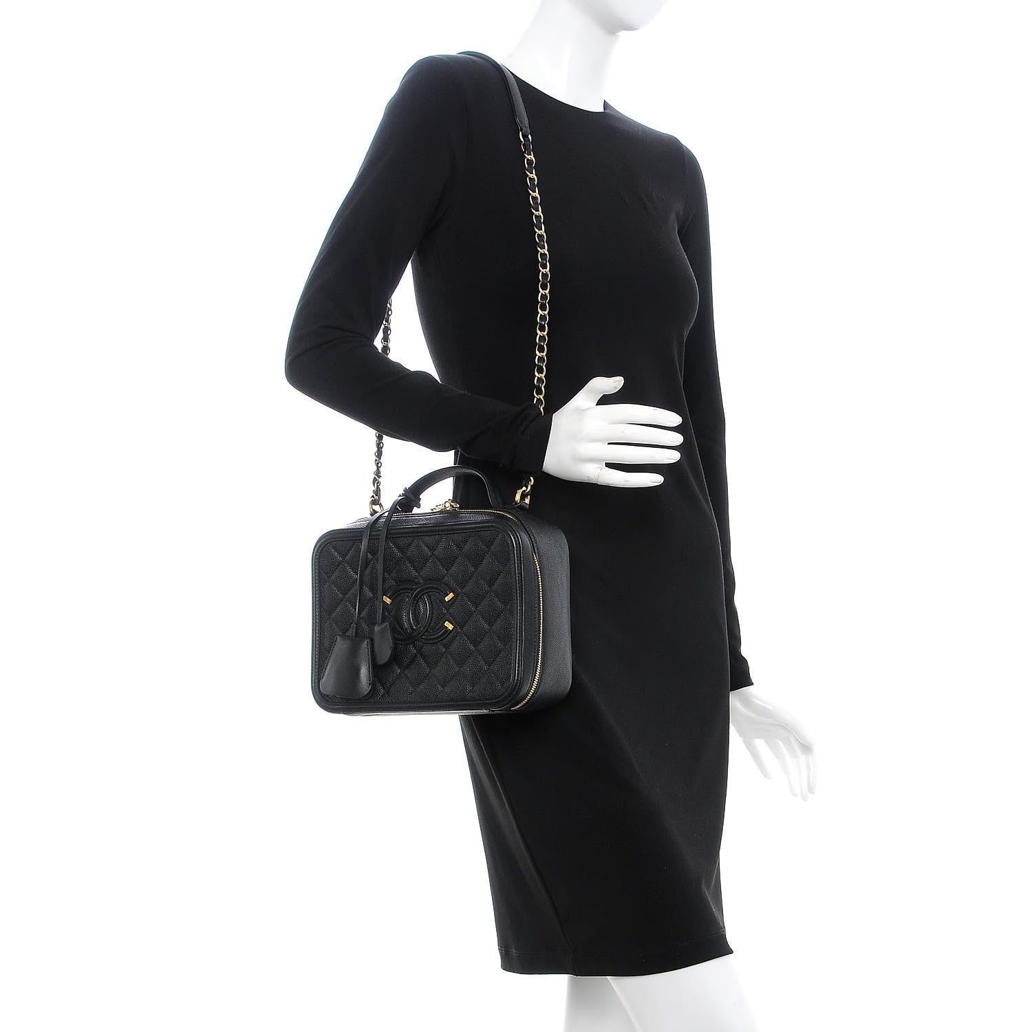 Chanel Caviar Quilted Large CC Filigree Vanity Case Black 2 of 6