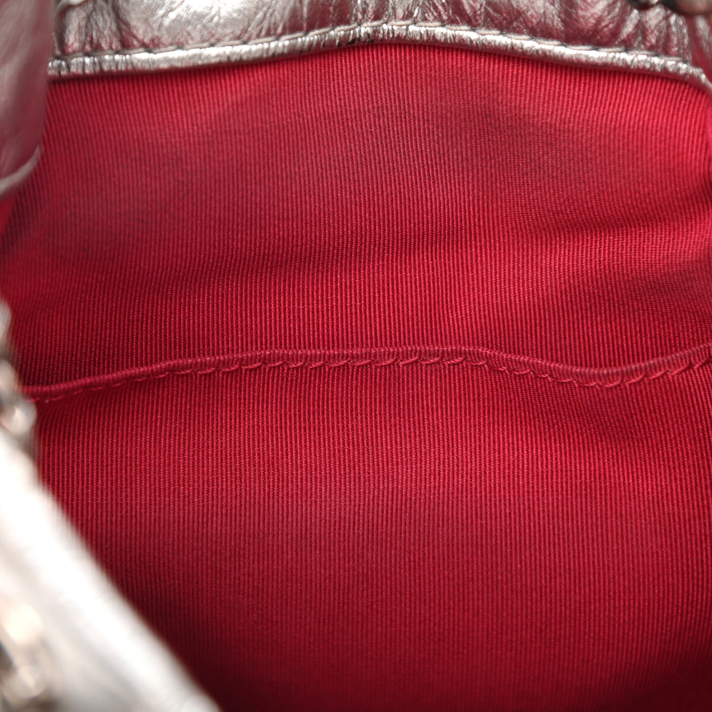 Metallic Aged Calfskin Quilted Small Gabrielle Bucket Silver