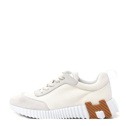 Hermes Technical Canvas Suede Goatskin Womens Bouncing Sneakers 37 White 1 of 8